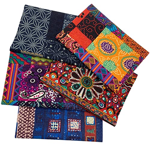 aufodara 5 Pieces 47 x 47 cm Ethnic Style Fabrics Cotton Fabric Cloth Patchwork Sewing Creative Fabrics Materials for Creative Hobbies Quilting DIY Handmade Fabric