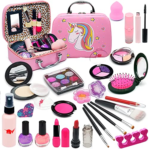 Kids Makeup Set for Girls, 27 Pieces Washable Kids Makeup Set, Safe and Non-Toxic Role Playing Toy, Christmas, Birthday, Gift for 4, 5, 6, 7, 8, 9, 10 Years Old, for Girls